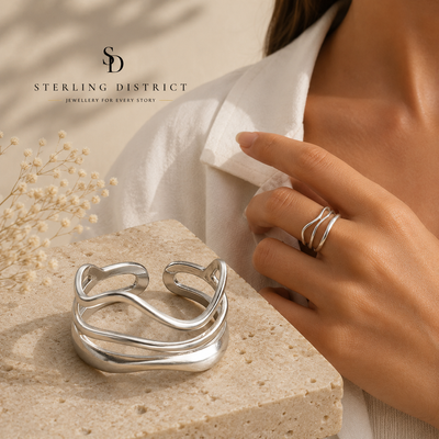 Layered Wave Ring - flat lay and worn