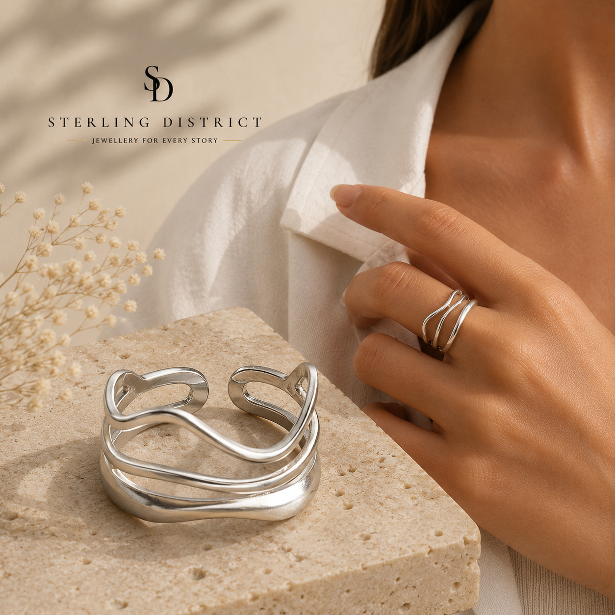 Layered Wave Ring - flat lay and worn