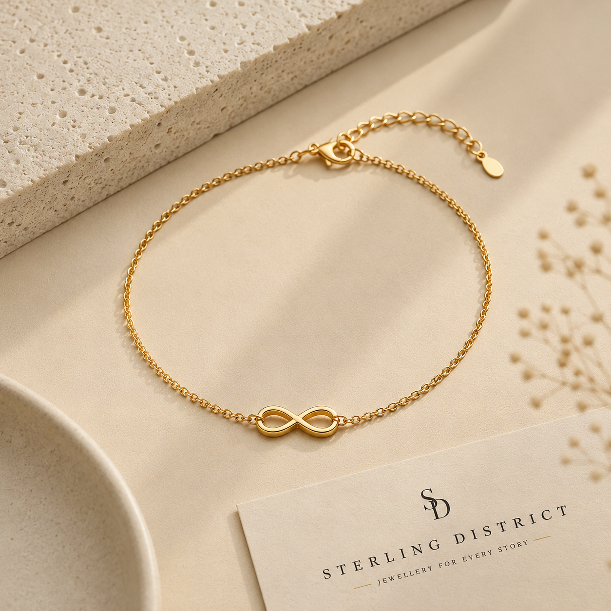 Infinity Symbol Bracelet - Gold, worn
