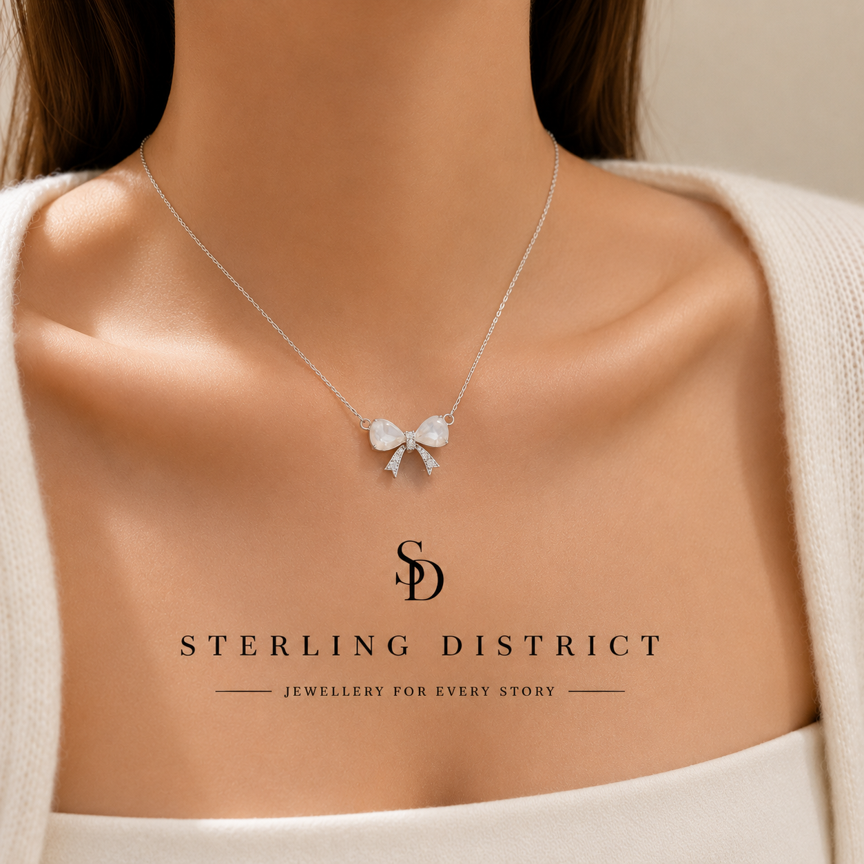 Opal Bowknot Necklace worn