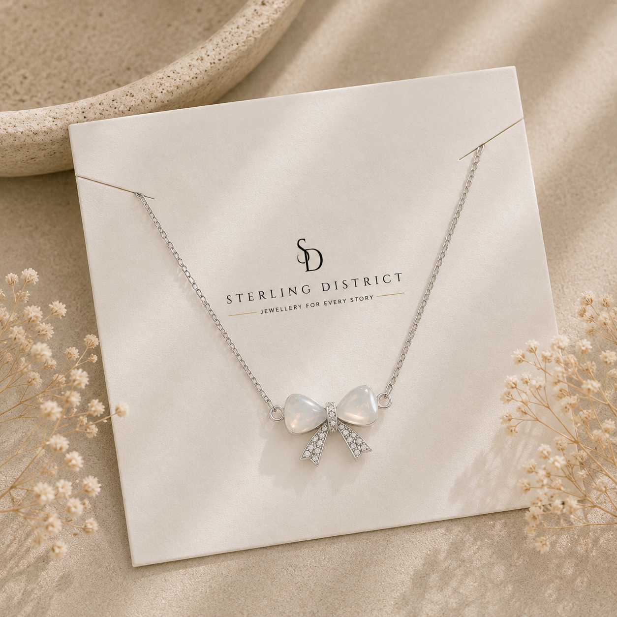 Opal Bowknot Necklace on card