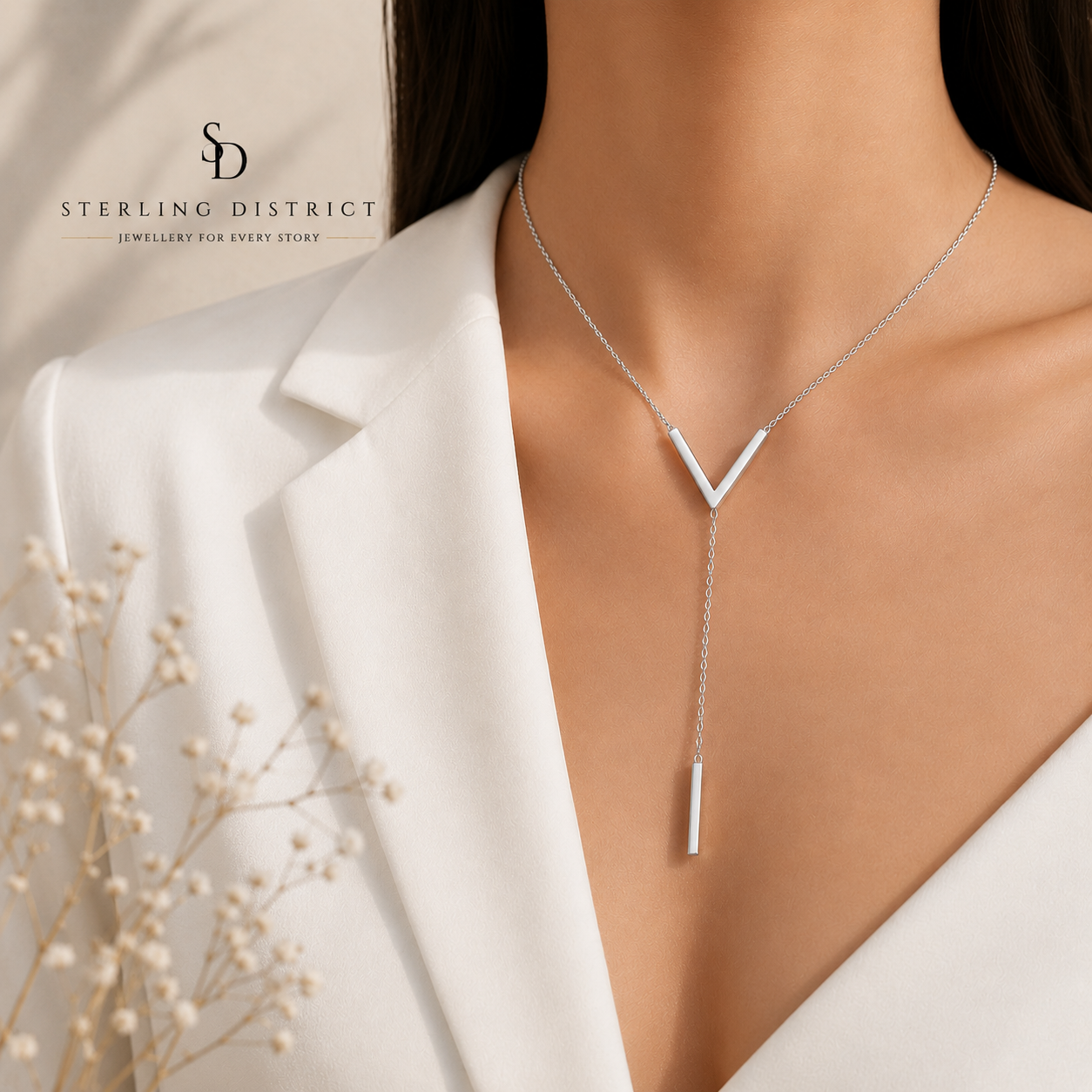 V-Shaped Lariat Necklace - worn
