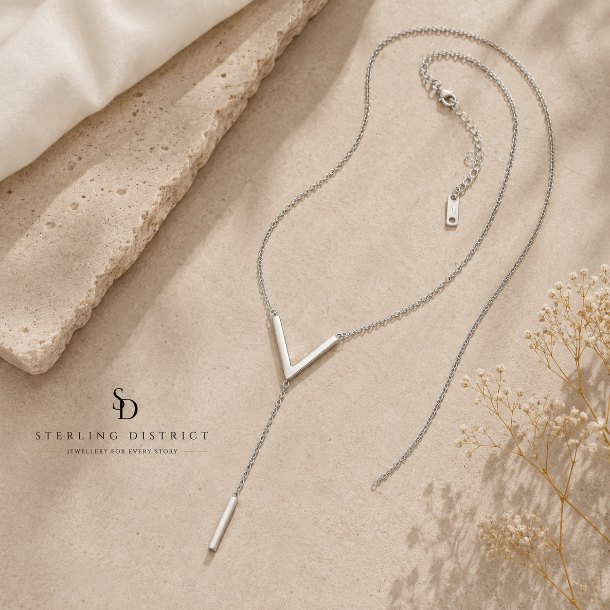 V-Shaped Lariat Necklace - flat lay