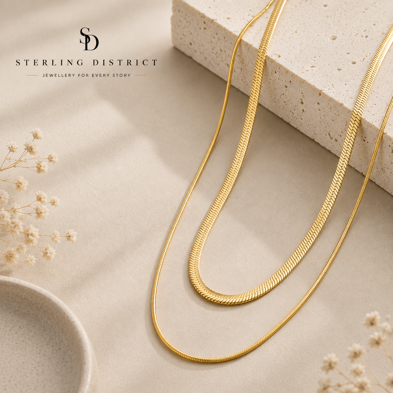Layered Chain Necklace - Gold, worn
