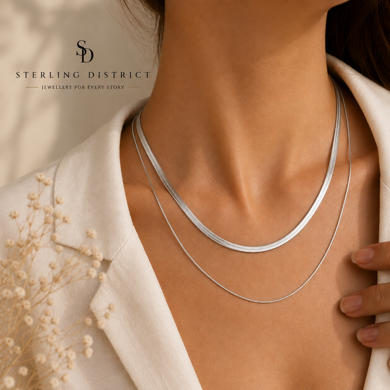 Layered Chain Necklace - Silver, flat lay